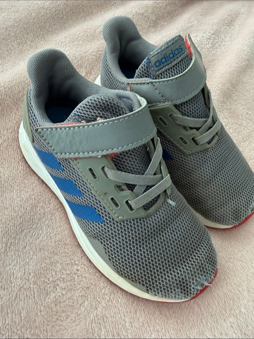 adidas Kids Gray & Blue Hook-and-Loop Sneakers